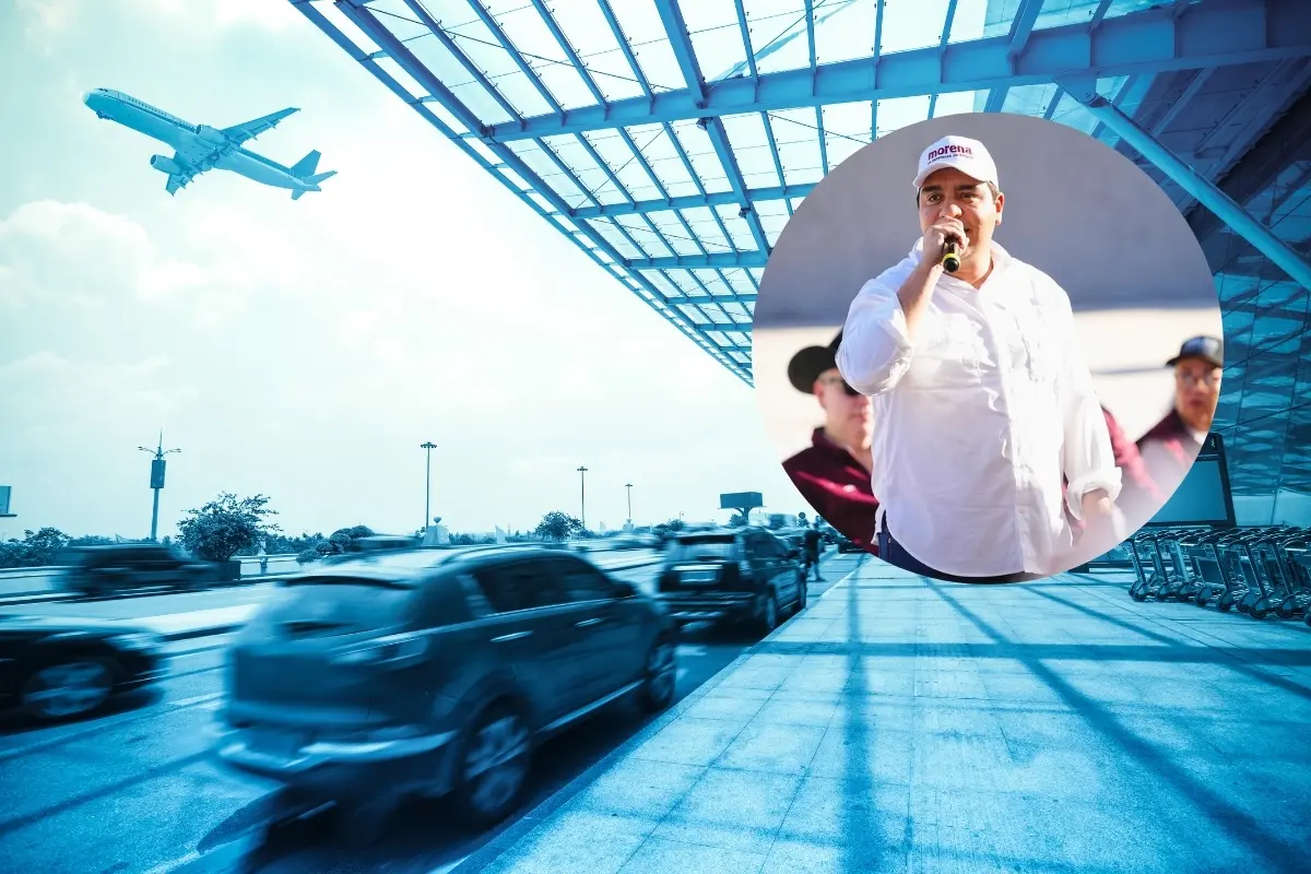 Un aeropuerto y el alcalde de Santa Catarina, Jesús Nava. Foto: Canva