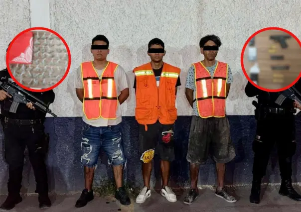 Autoridades arrestan a tres hombres con droga y arma en Monterrey
