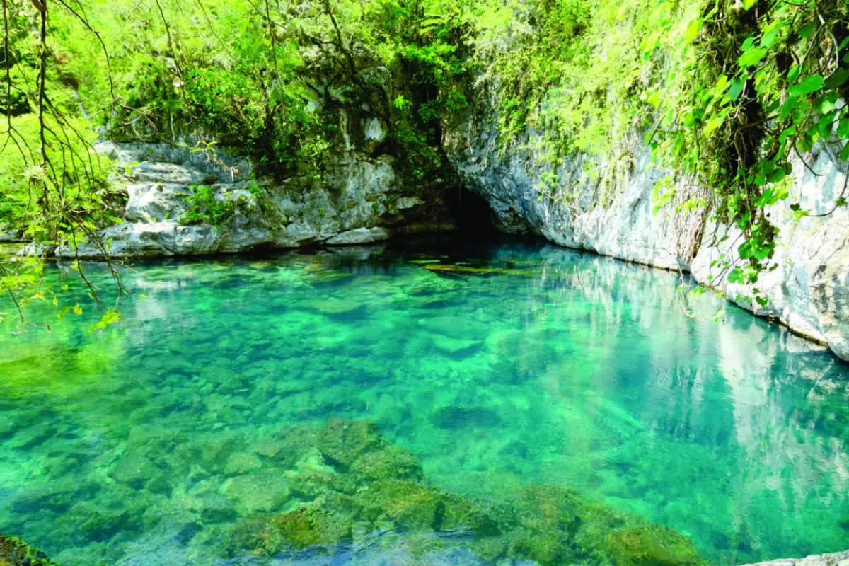 Rodeada de vegetación, agua cristalina y misterio, esta joya oculta de la Sierra Madre ha fascinado a científicos, buzos y visitantes por generaciones. Foto: INAH