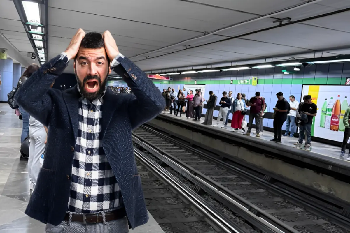Hombre estresado frente al Metro de CDMX. Foto: X (@MetroCDMX) | Canva | Freepik