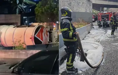 Pipa cargada de gasolina volcó en Periférico de CDMX, chofer resultó ileso