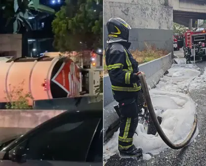 Pipa cargada de gasolina volcó en Periférico de CDMX, chofer resultó ileso