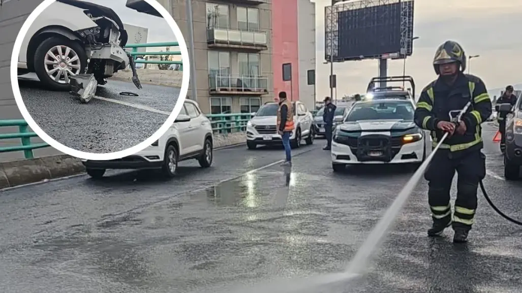 Automovilista choca en el segundo piso del Periférico en CDMX por derrame de aceite