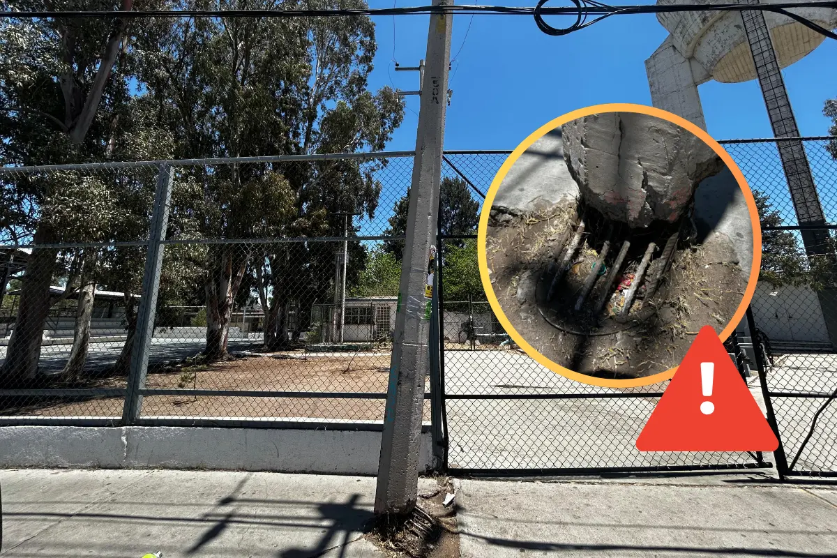 Este poste está cerca de una secundaria y se corre riesgo de que caiga. Foto: Alejandro Ávila.