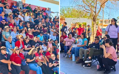 Maestros de BCS contin&uacute;an con paros y asamblea en Parque de los Mangos