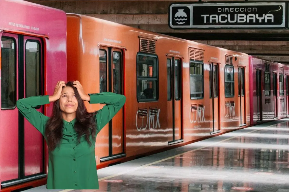Metro CDMX, mujer desesperada por la marcha de los trenes. Foto: Metro CDMX | Canva