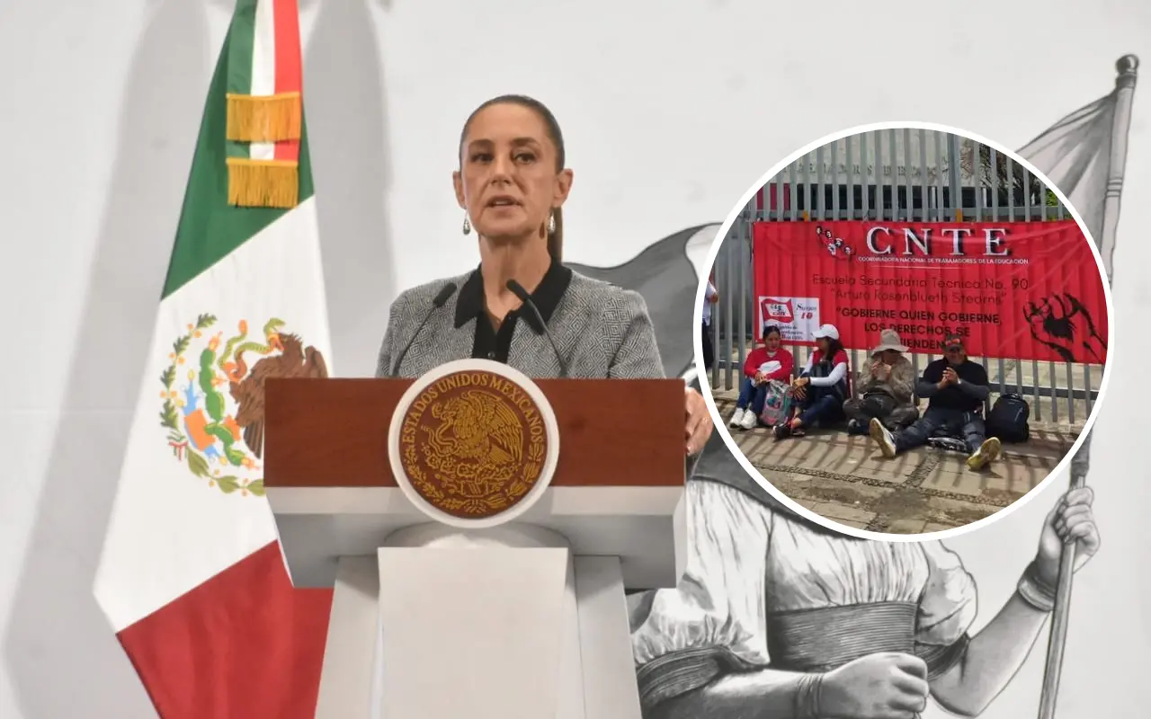 Claudia Sheinbaum y paro de la CNTE. Foto: Enrique Pérez Huerta / Facebook (Coordinadora Nacional de Trabajadores de la Educación )