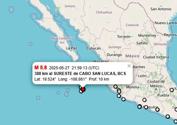 2 temblores sacudieron a Cabo San Lucas esta tarde; un sismo fue de 5.8 grados