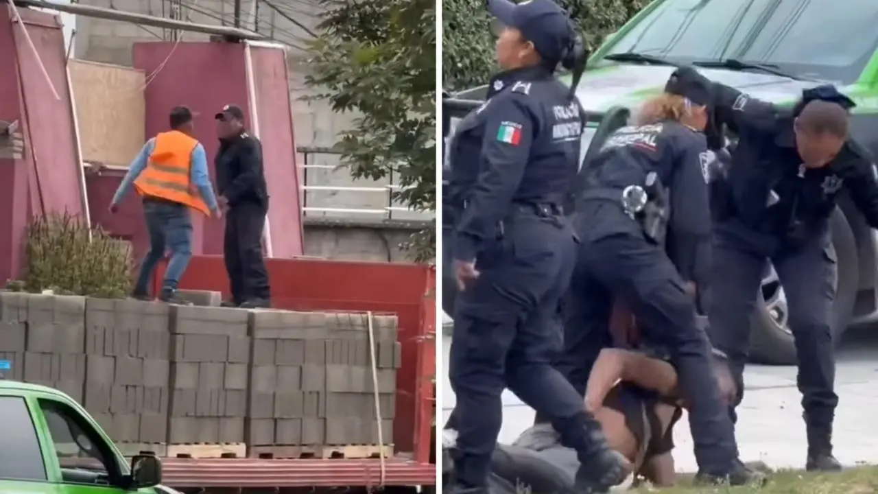 Graban enfrentamiento entre policías y trabajadores en Edomex. Foto: Está del carajo Chapultepec