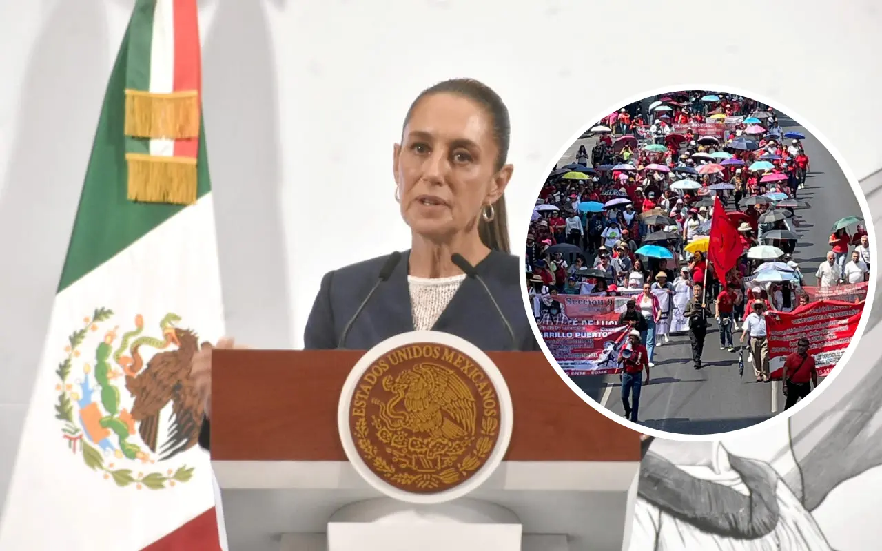 Claudia Sheinbaum y movilización de la CNTE. Foto: Enrique Pérez Huerta / Facebook (Coordinadora Nacional de Trabajadores de la Educación)