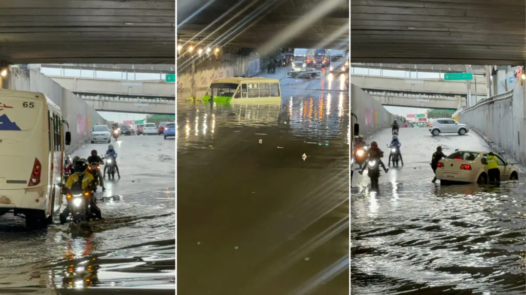Inundación en puente vehicular de CDMX deja autos bajo el agua; policías realizan rescate heroico