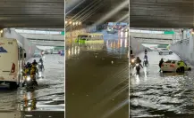 Inundación en puente vehicular de CDMX deja autos bajo el agua; policías realizan rescate heroico