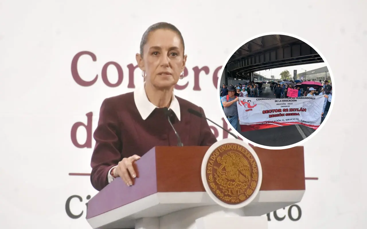 Claudia Sheinbaum y manifestantes de la CNTE. Foto: Enrique Pérez Huerta / Facebook (Coordinadora Nacional de Trabajadores de la Educación)