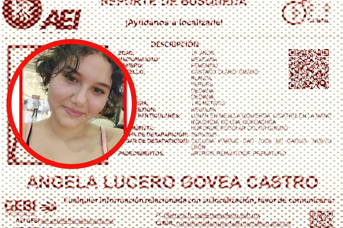 Ángela Lucero Govea Castro, menor de 15 años Foto: facebook GEBI