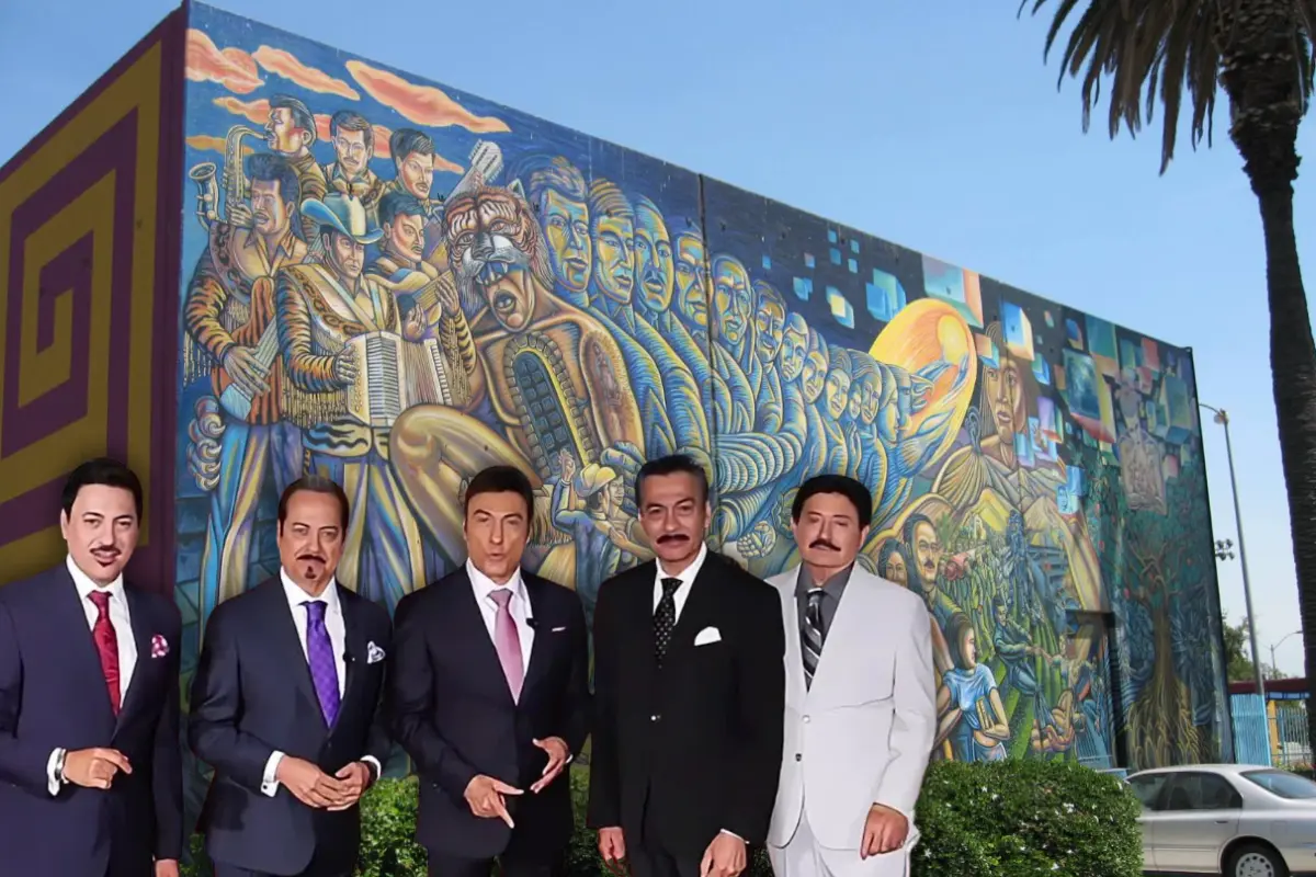 Los Tigres del Norte y el mural de Paul J. Botello (Foto: IG @lostigresdelnorte / Web, Los Angeles County Arts Commission)