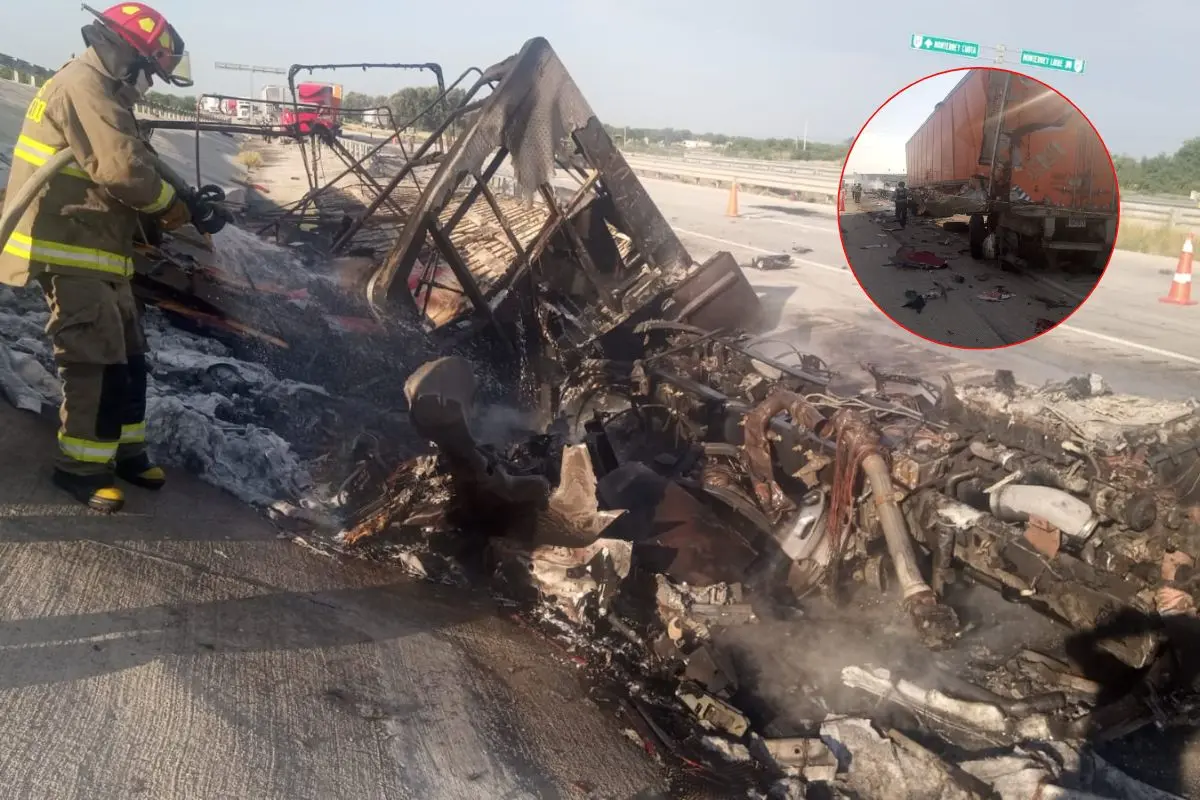 Tres tractocamiones se vieron involucrados en el siniestro, provocando un incendio de gran magnitud Foto: PCNL