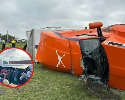 Rapiña tras registrarse la volcadura de un tráiler lleno de cerveza en la carretera Victoria-Monterrey