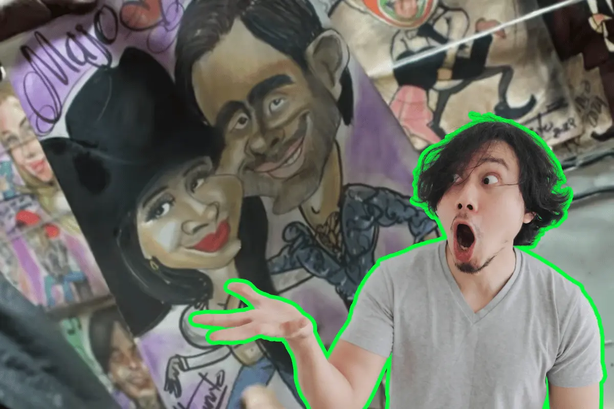 En cuestión de minutos, Juaniuto Caricaturas realiza dibujos cómicos y graciosos de las parejas o visitantes que van a la Expo Feria Guadalupe. Foto: Canva/EFG.