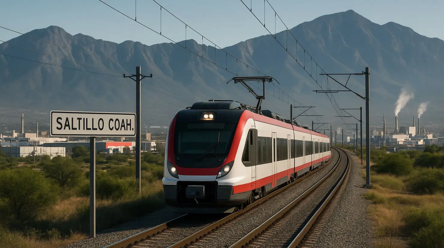 El tren Saltillo-Nuevo Laredo podría tener una nueva parada. (Fotografía: Grok)