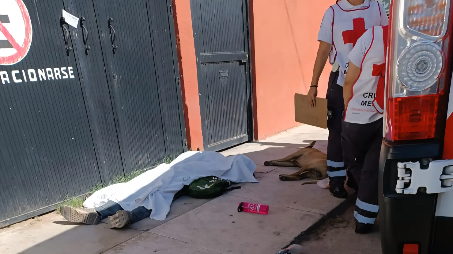 El canino incluso se recostó junto a su amo, ya muerto, mientras las autoridades hacían sus diligencias. Foto: Especial