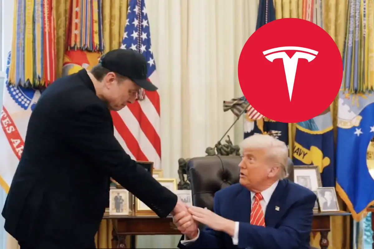 Elon Musk, Donald Trump y logo de Tesla. Foto: Tesla / X (@WhiteHouse)