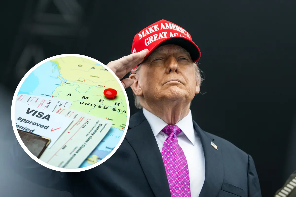 Visas, mapa de EEUU y Donald Trump. Foto: Canva / X (@WhiteHouse)