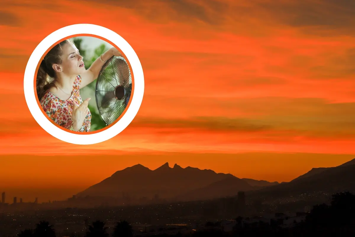 El cerro de la Silla y una mujer con ventilador. Foto: Canva