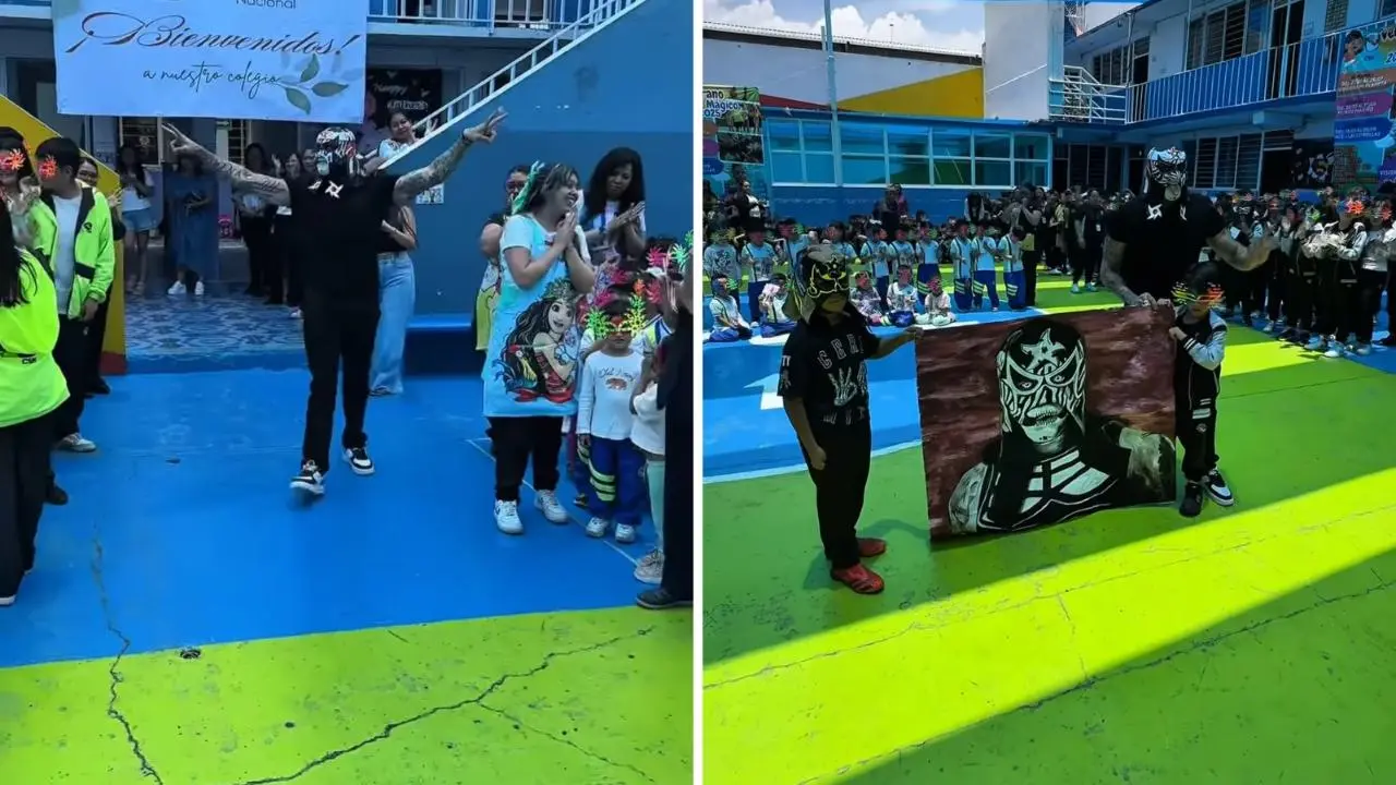 Penta el Zero Miedo, luchador de la WWE, visita su primaria en Ecatepec y motiva a los niños. Foto: penta_zero_miedo
