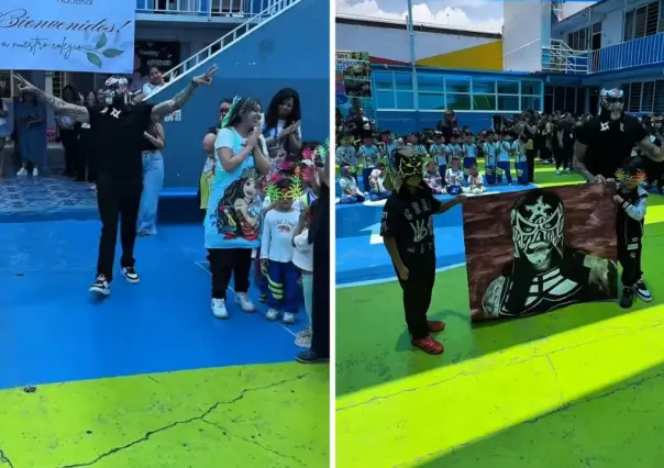 Penta el Zero Miedo, luchador de la WWE, visita su primaria en Ecatepec y motiva a los niños
