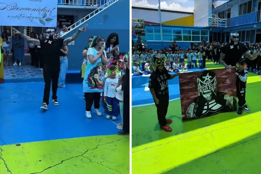 Penta el Zero Miedo, luchador de la WWE, visita su primaria en Ecatepec y motiva a los niños