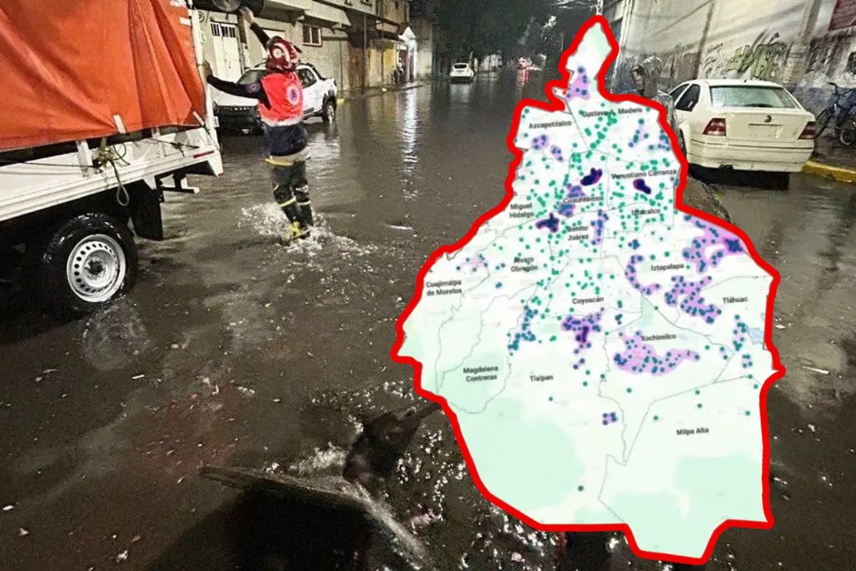 Mapa de la CDMX marcando las zonas de mayor riesgo por las lluvias. Foto: @SEGIAGUA | @ALEIDAALAVEZ