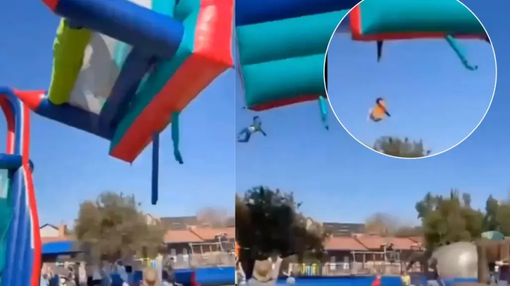 Sudáfrica: Castillo inflable sale volando con niños adentro y caen desde varios metros | VIDEO