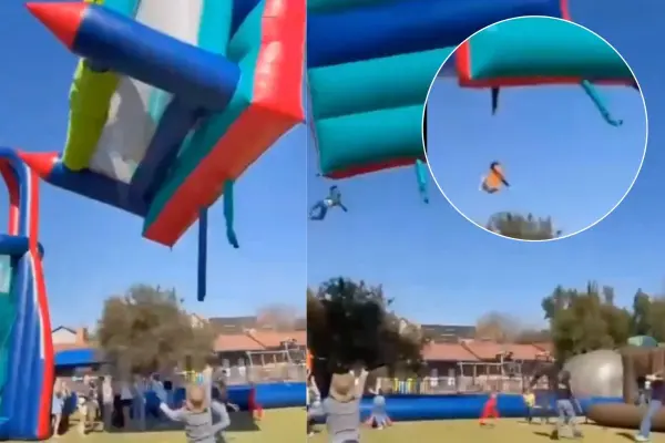 Sudáfrica: Castillo inflable sale volando con niños adentro y caen desde varios metros | VIDEO