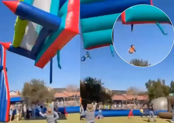 Sudáfrica: Castillo inflable sale volando con niños adentro y caen desde varios metros | VIDEO
