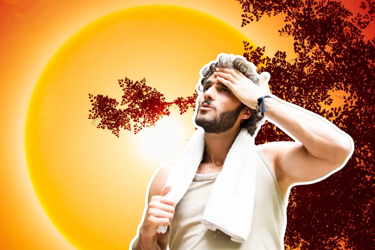 Día soleado y un hombre con calor. Foto: Canva