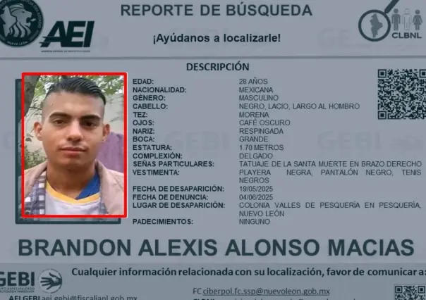 Solicitan la búsqueda de un joven reportado como desaparecido en Pesquería desde mayo