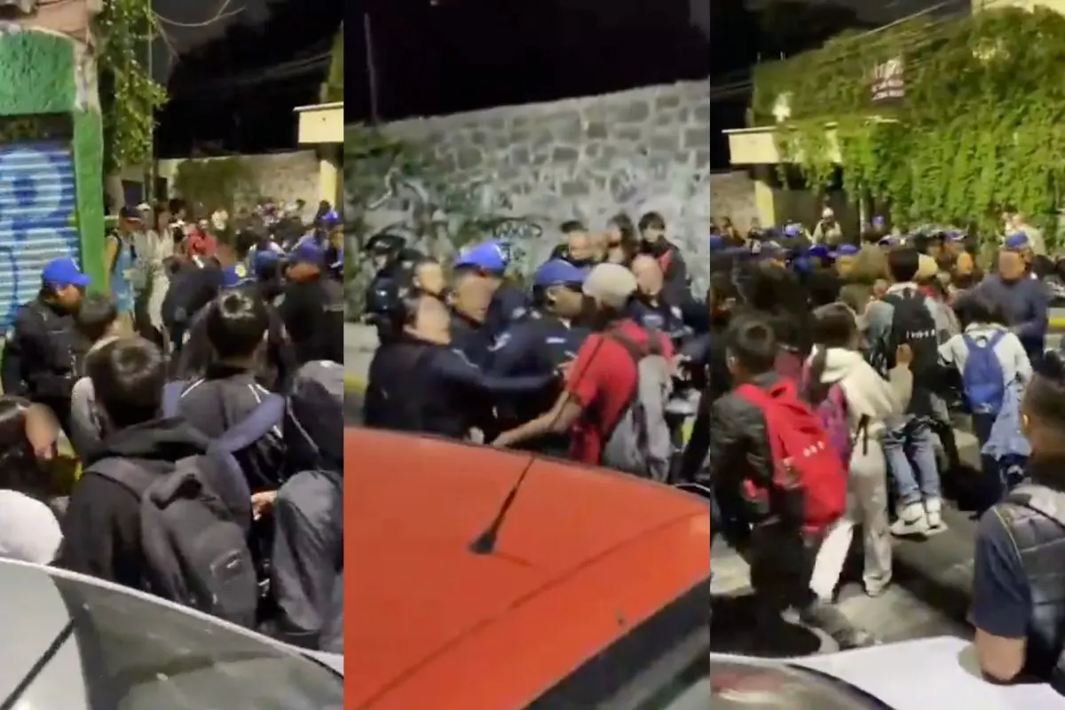 Pelea entre policías de CDMX y estudiantes del Colegio de Bachilleres 15 Foto: captura X (@Gposiadeoficial) | Canva