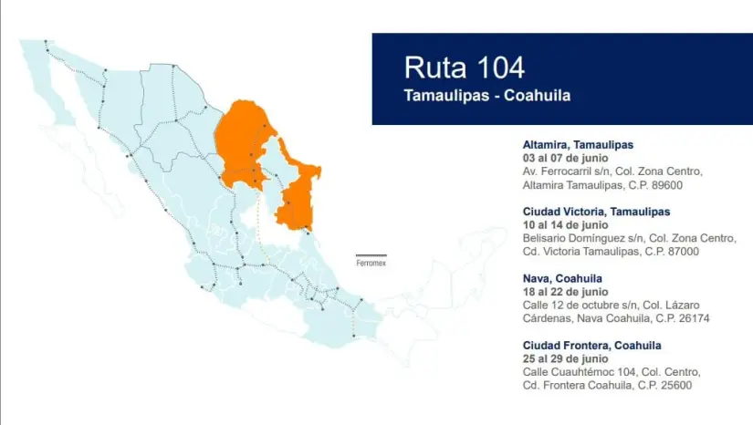 Ruta del Dr. Vagón que arribara a Coahuila / Foto: Ferromex 