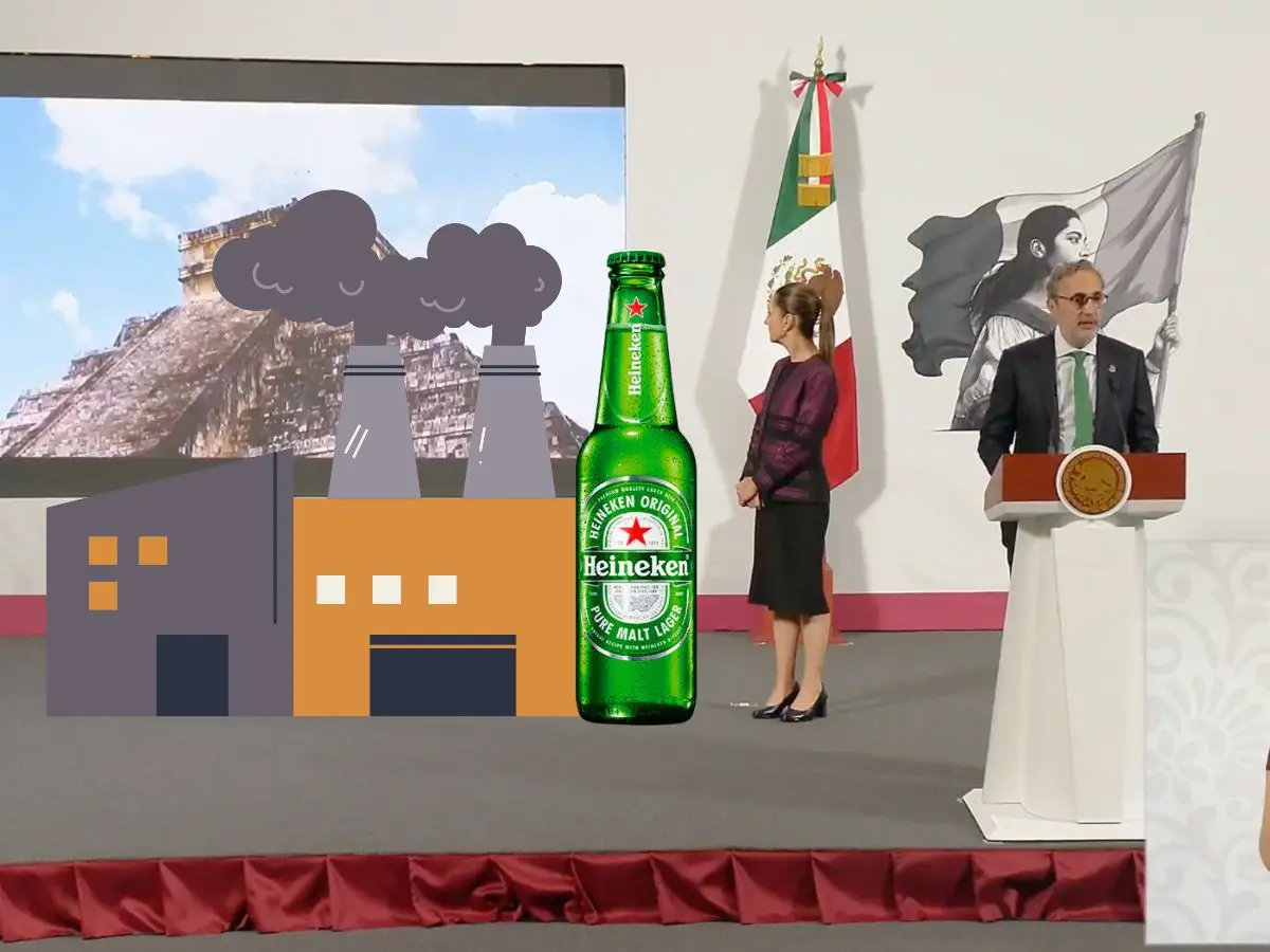 Yucatán recibirá la millonaria inversión que Heineken anunció esta mañana como parte de su plan para fabricar una planta cervecera en Kanasín.- Fuente Gobierno de México y Canva