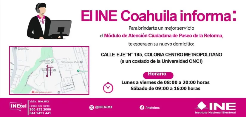 INE informó sobre el cierre del módulo en Paseo de la Reforma / Foto: INE Coahuila