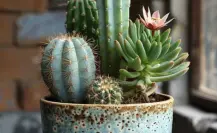 El cactus nativo de Durango de espinas gigantes y una increíble flor rosa brillante
