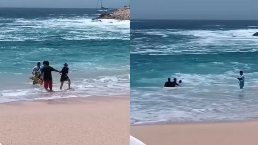 Rescatan a madre e hijo arrastrados por la corriente en playa de Los Cabos