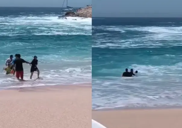 Rescatan a madre e hijo arrastrados por la corriente en playa de Los Cabos
