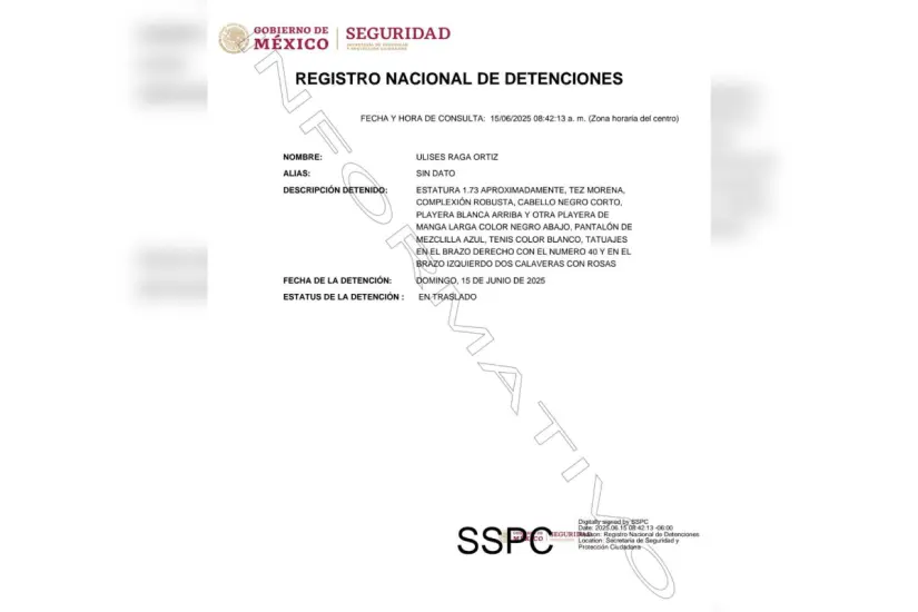 La detención del Metro 40 fue informada a través del Registro Nacional de Detenciones de la Secretaría de Seguridad y Protección Ciudadana. Foto: SSPC