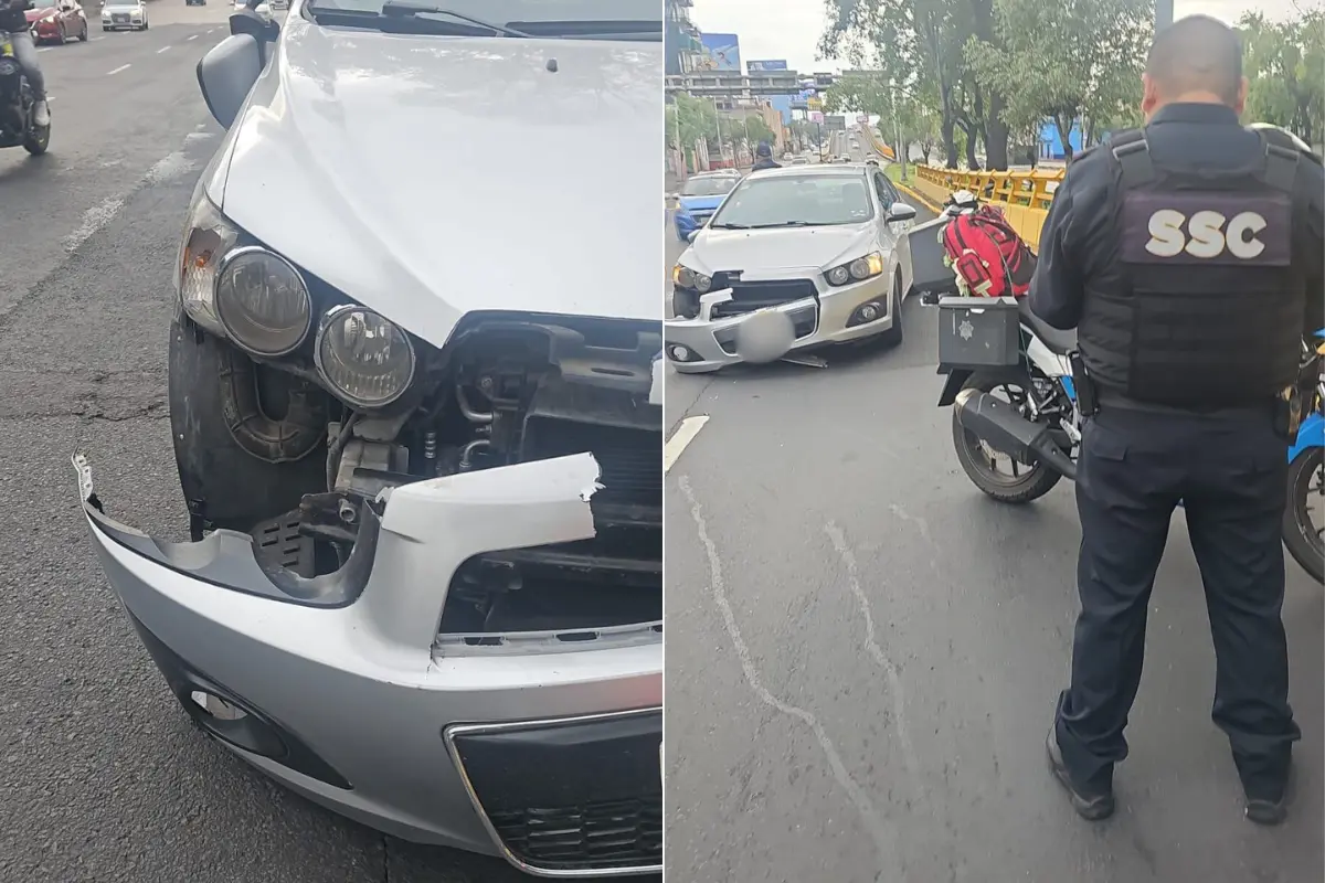 Autoimpactado por el motociclista en la GAM, CDMX.     Foto: Ramón Ramírez