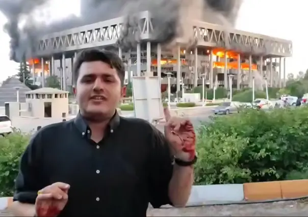 VIDEO | Captan en vivo la caída de un misil israelí durante noticiero en Irán