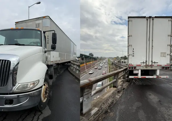 CDMX: Tráiler se queda atorado en puente vehicular en Gustavo A. Madero