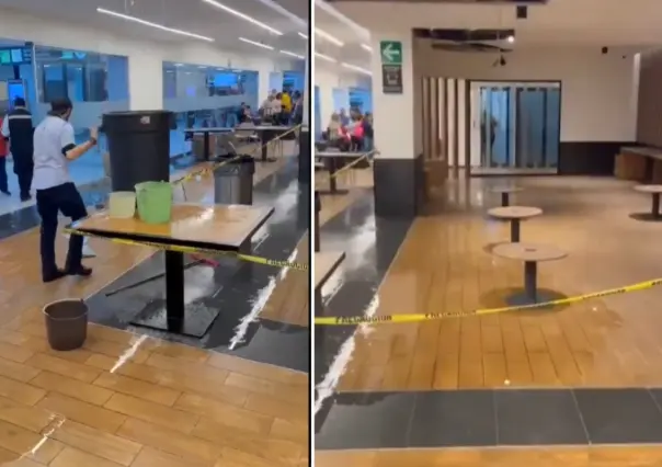 Tras fuertes lluvias en CDMX, colapsa techo en terminal 2 del AICM