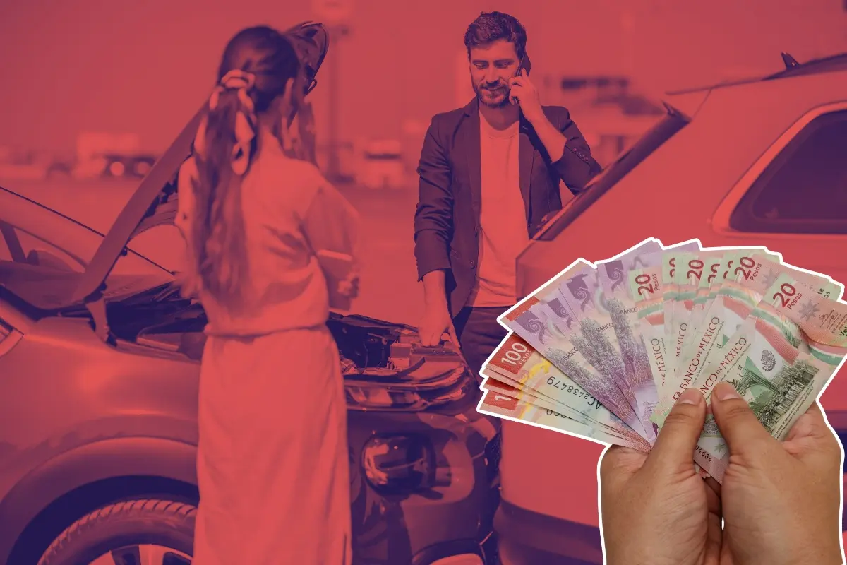 Una pareja en percance vial y dinero. Foto: Canva