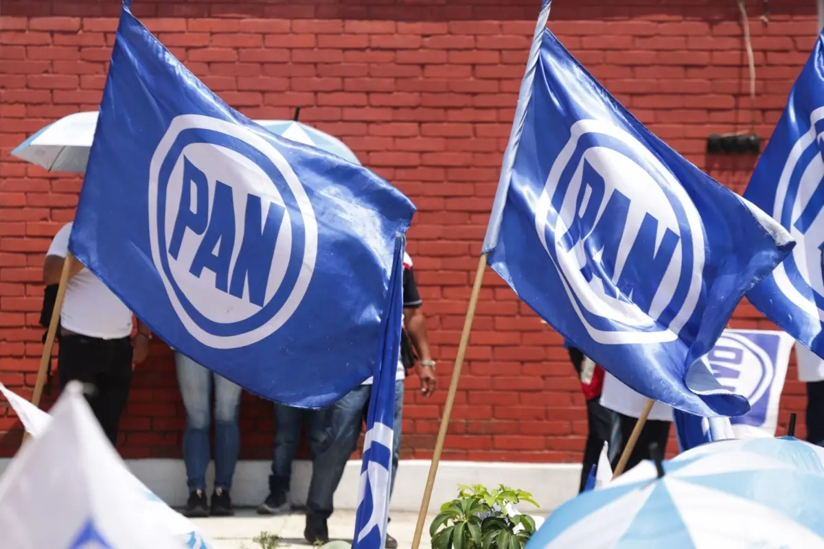 Militantes del PAN ondeando banderas Foto: X(Twitter) @PANPuebla2427
